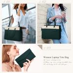 Handtas voor dames, schoudertas, 2-in-1 shopper voor dames, 15,6 inch, groot, PU-leer, laptoptas, waterdicht, werktas voor business, kantoor, school, Groen met Beige, Modern, funct