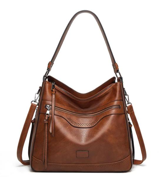 Sacmill Dameshandtas, PU-leer, schoudertas, shopper, topgreep, draagtas, elegante schoudertas voor vrouwen, bruin 1021, Westers
