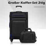 COOLIFE Koffer trolley koffer reiskoffer met 4 wielen stoffen koffer handbagage TSA-slot de koffer bevat 1 grote schoudertas, zwart+blauw, nice