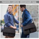 VASCHY Schoudertassen voor dames en heren, vintage, waterafstotend, gewaxt canvas, voor 14, 15,6, 17 inch, laptop, aktetas, schoudertas, laptoptas met gevoerde schouderriem