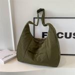 LEEINTO 2024 Schoudertas Gewatteerde Nylon Onderarm Tas Voor Meisjes Vrouwen Effen Oksel Tas Grote Capaciteit Handtas, Kaki