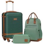COOLIFE Koffer trolley koffer reiskoffer van ABS hard shell trolley 4 wielen TSA-slot De koffer bevat 1 reisrugzak en 1 toilettas, donkergroen/bruin, Prachtige casual reisset
