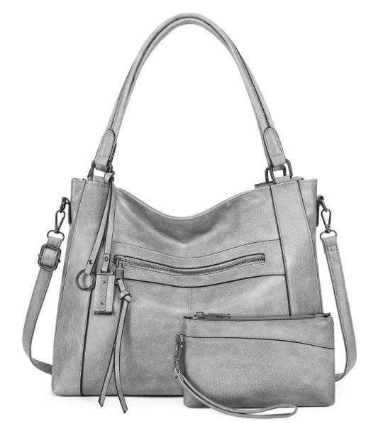 BAIGIO 2-delige handtassen voor dames, schoudertas, grote shoppertas, PU-leer, schoudertas, draagtas, hengseltas, cadeau, tote bag set met portemonnee, ritssluiting, voor kantoor, 