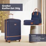 COOLIFE Koffer trolley koffer reiskoffer van ABS hard shell trolley 4 wielen TSA-slot De koffer bevat 1 reisrugzak en 1 toilettas, blauw/bruin, Prachtige casual reisset