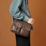 CHDWEY Umhängetaschen für Herren Mode Mens Messenger Bag Vintage Mann Tasche Pu. Leder Satchel Umhängetasche Männliche Crossbody Taschen Designer Große Handtasche(Auburn)