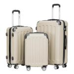 BEIBYE Koffer met harde schaal, trolley, rolkoffer, reiskoffer, veiligheid, cijferslot, dubbele wielen, ABS-materiaal, handbagage, 4 wielen, M-L-XL-set, Crème White, hardcase koff