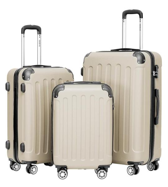 BEIBYE Koffer met harde schaal, trolley, rolkoffer, reiskoffer, veiligheid, cijferslot, dubbele wielen, ABS-materiaal, handbagage, 4 wielen, M-L-XL-set, Crème White, hardcase koff
