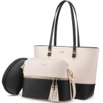Handtas Dames Shopper Schoudertas Dames Handbags Set Women Grote Damestas Handtassen 3-Delige Set, Beige Zwart