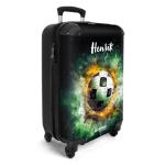 NoBoringSuitcases.com Kinderkoffer, handbagage, harde koffer met TSA-slot, jongens en meisjes, trolley, reiskoffer, draagtas, rolkoffer, klein of middelgroot, 11 voetbal in groen, 