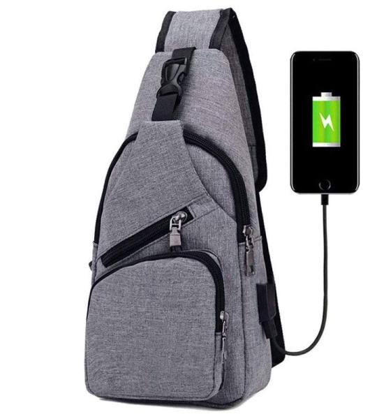 Sling Bag met USB-Oplading, Borsttas met Verstelbare Riem, Multi-Pocket Crossbody Borst Tas, Wandelen Casual Outdoor Borstzak voor Heren