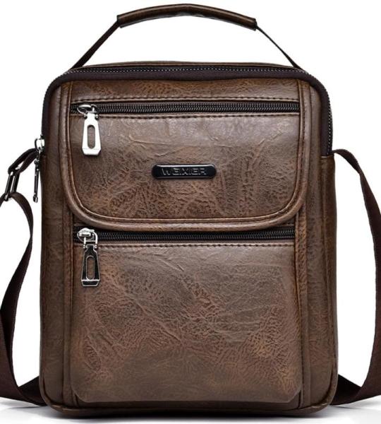 Hjkiopc Schoudertas heren schoudertas crossbody mobiele telefoon tas messenger bag heren tas shulder bag lederen borstzak, C-donkerbruin, Retro