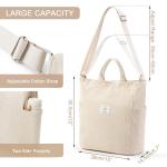 Dameshandtas, canvas shopper, schoudertas, casual, groot, voor school, werk, dagelijks gebruik, winkelen, wit- 2
