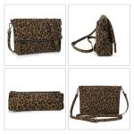 Schoudertas voor dames, schoudertas met ritssluiting, crossbody tas, leren handtas, klein, dagrugzak, Bruin-luipaard, Small