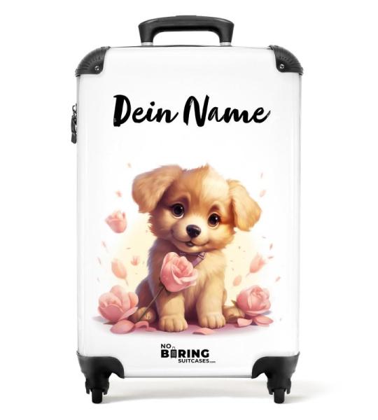 NoBoringSuitcases.com Kinderkoffer, handbagage, harde koffer met TSA-slot, jongens en meisjes, trolley, reiskoffer, draagtas, rolkoffer, klein of middelgroot, 27 Hond met bloemen, 