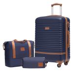 COOLIFE Koffer trolley koffer reiskoffer van ABS harde schaal trolley 4 wielen TSA-slot De koffer bevat 1 reistas en 1 toilettas, blauw/bruin, Koffer Trolley Koffer Reiskoffer van 