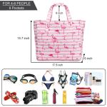 Grote strandtas voor dames, schoudertas, handtas, waterdicht, zanddicht met ritssluiting, voor zwembad, fitnessstudio, reizen, met zak voor natte spullen., roze flamingo