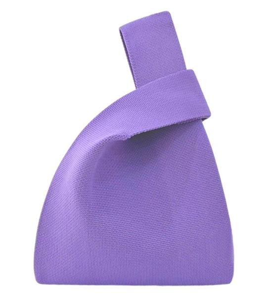 Vrouwen Handvat Tassen Polsbandjes Effen Kleur Gift Bag Cross-Body Gebreide Mouw Knoop Tas Kleine Leuke Draagbare Portemonnee Opvouwbare Tote, Paars, Solid-paars