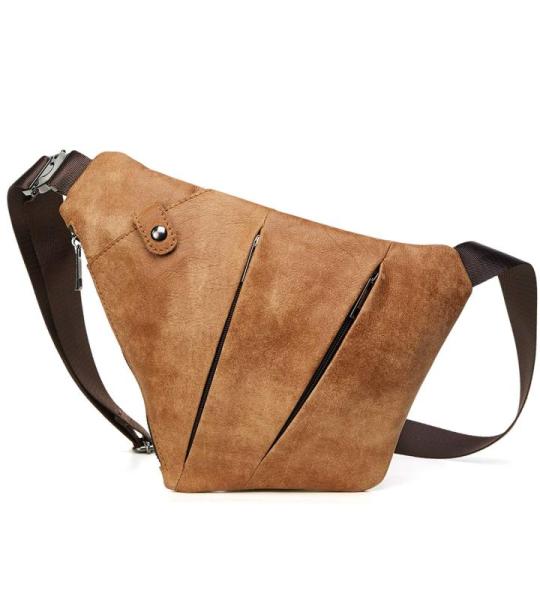 FANDARE Nieuwe borstzak, gesegmenteerde schoudertas voor heren, sling bag, leer, crossover rugzak, schoudertas, sporttas voor wandelen, avontuur, sport, reizen, waterdicht, crossbo
