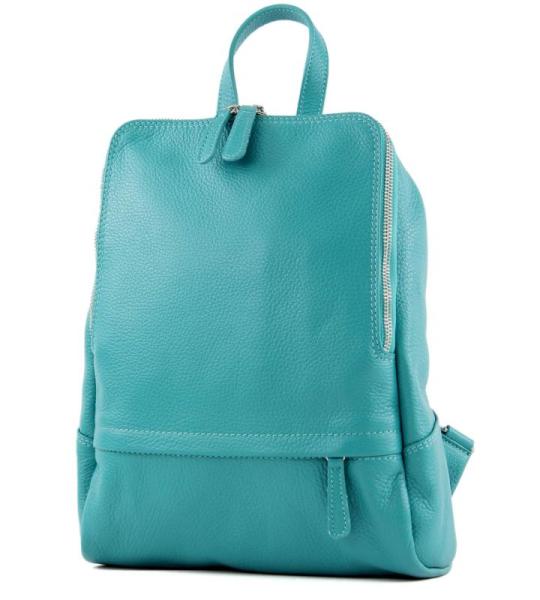 Modamoda.de T138 Italiaanse damesrugzak van leer, turquoiseblauw, Medium
