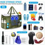 Grote strandtas van mesh voor dames, draagbaar, XXL familie, strandtas voor dames, opvouwbaar en herbruikbaar, grote nettas voor het strand, voor zand, zwemmen, reizen, winkelen, G