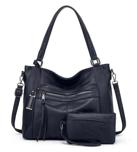 BAIGIO 2-delige handtassen voor dames, schoudertas, grote shoppertas, PU-leer, schoudertas, draagtas, hengseltas, cadeau, tote bag set met portemonnee, ritssluiting, voor kantoor, 