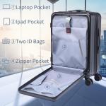 TydeCkare Handgepäck Koffer mit Laptoptasche mit Frontöffnung, 20 Zoll ABS+PC Leicht Hartschalenkoffer, TSA Schloss, YKK Reißverschluss, 4 360°Schwenkrollen, 6 Farben (Schwarz/