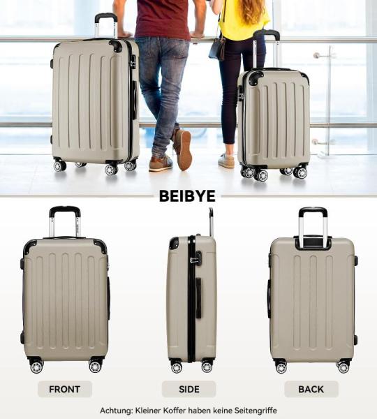 BEIBYE Harde koffer, trolleykoffer, rolkoffer, reiskoffer, handbagage, 4 wielen, M/L/XL, champagne