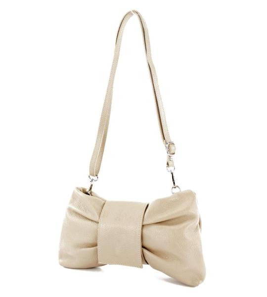 - T214 - Italiaanse schoudertas clutch leer klein, grijsbeige, Small