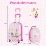 DREAMADE 2-delige kinderkoffer & rugzak, kinderkofferset, kindertrolley, handbagage, reisbagage, harde koffer voor kinderen, Roze uil, kinderkoffer set