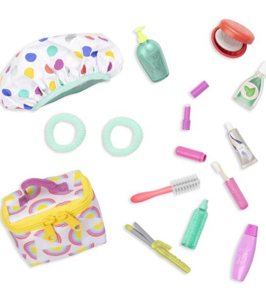 Glitter Girls Poppenaccessoires, reis- en toilettas, accessoireset met make-up, krultang en meer, accessoires voor 36 cm poppen, poppenhuis, poppenmeubel, voor kinderen vanaf 3 jaa