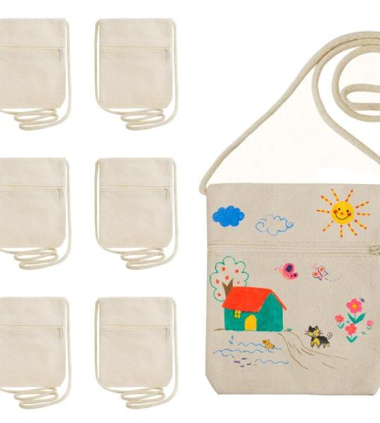 6 stuks stoffen tassen om te schilderen - Linnen portemonnee met ritssluiting 18x13 cm - Stoffen tas om te schilderen voor kinderverjaardag schoolgeschenk (Beige)