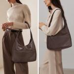 Schoudertas, vintage leren tas, retro schoudertas, onderarmtas, draagtas, vintage, grote capaciteit met magnetische gesp, Hobo boodschappentas, bruin