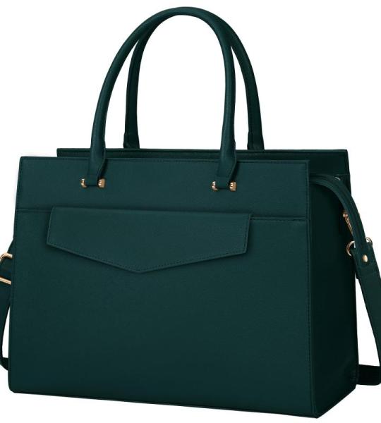 Handtas voor dames, schoudertas, 2-in-1 shopper voor dames, 15,6 inch, groot, PU-leer, laptoptas, waterdicht, werktas voor business, kantoor, school, groen, Hedendaags