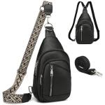 Borstzak voor dames, sling bag, 2-in-1 rugzak, klein, met 2 afneembare schouderbanden, PU-leer, crossbody tas, schoudertas, handtas, schoudertas, diefstalbestendig, zwart