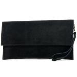 Modamoda T151/M151 Italiaanse clutch van suède/leer, metallic, zwart, Small