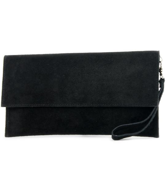 Modamoda T151/M151 Italiaanse clutch van suède/leer, metallic, zwart, Small