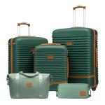 COOLIFE Koffer trolley koffer reiskoffer van ABS hard shell trolley 4 wielen TSA-slot de koffer bevat 1 reistas en 1 toilettas, donkergroen/bruin, koffer