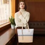 Handtas dames shopper grote damestas voor kantoor school winkelen, wit/grijs/geel., Shopper