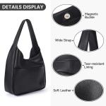 Schoudertas, vintage leren tas, retro schoudertas, onderarmtas, draagtas, vintage, grote capaciteit met magnetische gesp, Hobo boodschappentas, bruin, A01 - zwart