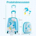 DREAMADE 2-delige kinderkoffer & rugzak, kinderkofferset, kindertrolley, handbagage, reisbagage, harde koffer voor kinderen, Blauwe eenhoorn 2, kinderkoffer set