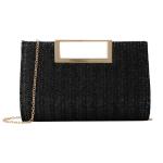 Stro Clutch voor vrouwen zomer stro diner tas met schouderriem geweven handtas voor bruiloft feest, Zwart