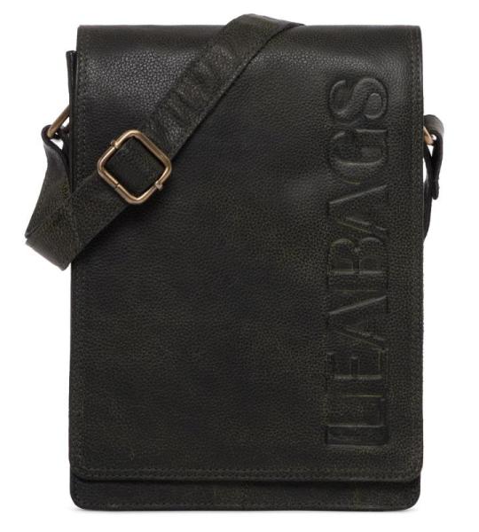 LEABAGS Leren schoudertas voor dames en heren, messenger bag met schouderriem, werktas, draagtas, handtas, echt lederen tas, pine green, Boheems, gedeconstrueerd, minimalistisch, r