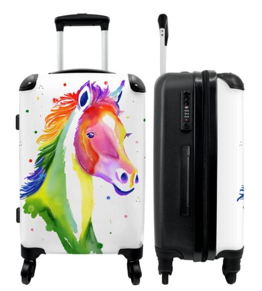 NoBoringSuitcases.com kindertrolley meisjes, gekleurd paard, kinderbagage