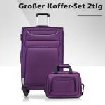 COOLIFE Koffer trolley koffer reiskoffer met 4 wielen stoffen koffer handbagage TSA-slot de koffer bevat 1 grote schoudertas, Paars + zilver, Softbox van Oxford-stof