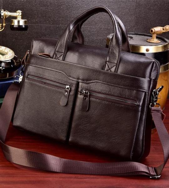 AMZOPDGS Business-Laptoptasche Männer Echtes Leder Handtaschen Männer Leder Reiseaktentaschen Männer Rindsleder Messenger Bags (Color : A, Size : 37 * 26 * 8 cm) (B 37 * 26 * 8 