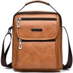 Hjkiopc Schoudertas heren schoudertas crossbody mobiele telefoon tas messenger bag heren tas shulder bag lederen borstzak, C-lichtbruin, Retro