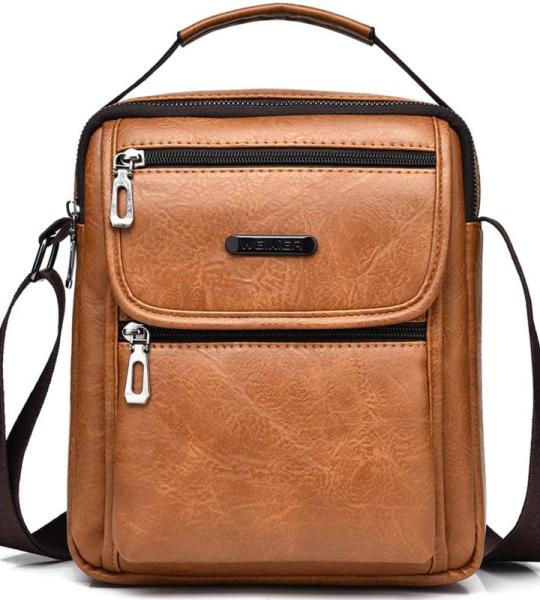 Hjkiopc Schoudertas heren schoudertas crossbody mobiele telefoon tas messenger bag heren tas shulder bag lederen borstzak, C-lichtbruin, Retro