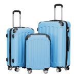 BEIBYE Koffer met harde schaal, trolley, rolkoffer, reiskoffer, veiligheid, cijferslot, dubbele wielen, ABS-materiaal, handbagage, 4 wielen, M-L-XL-set, Glacial Blue