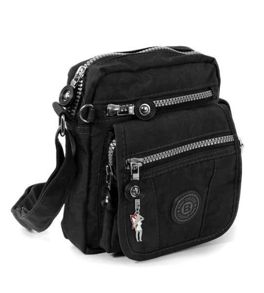 imppac DrachenLeder OTJ215S Schoudertas voor dames en heren, zwart nylon, 15 x 8 x 18 cm