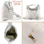 - T192 - ital. Dames rugzak tas 2-in-1 leer, zilver-metallic, Large